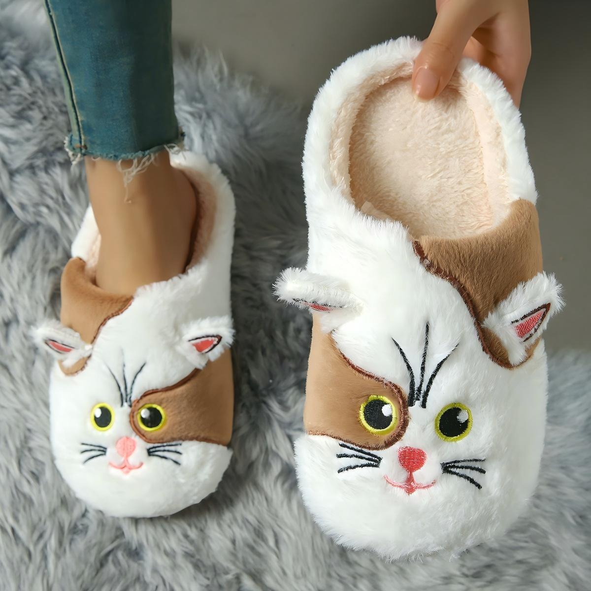 Cute Cartoon Cat-Shaped Indoor Slippers for Women Comfortable Non-Slip Warm and Soft-Soled Slipper 36-37
