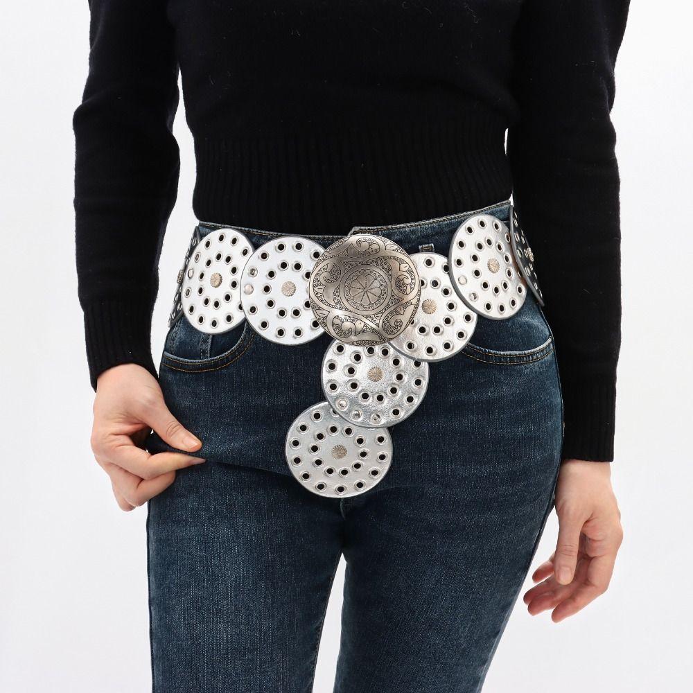 Exaggerated Cowboy Hollow Belt Y2K Wide Disc Belt Cowboy Wide Disc Belt Disc Belt  for Women