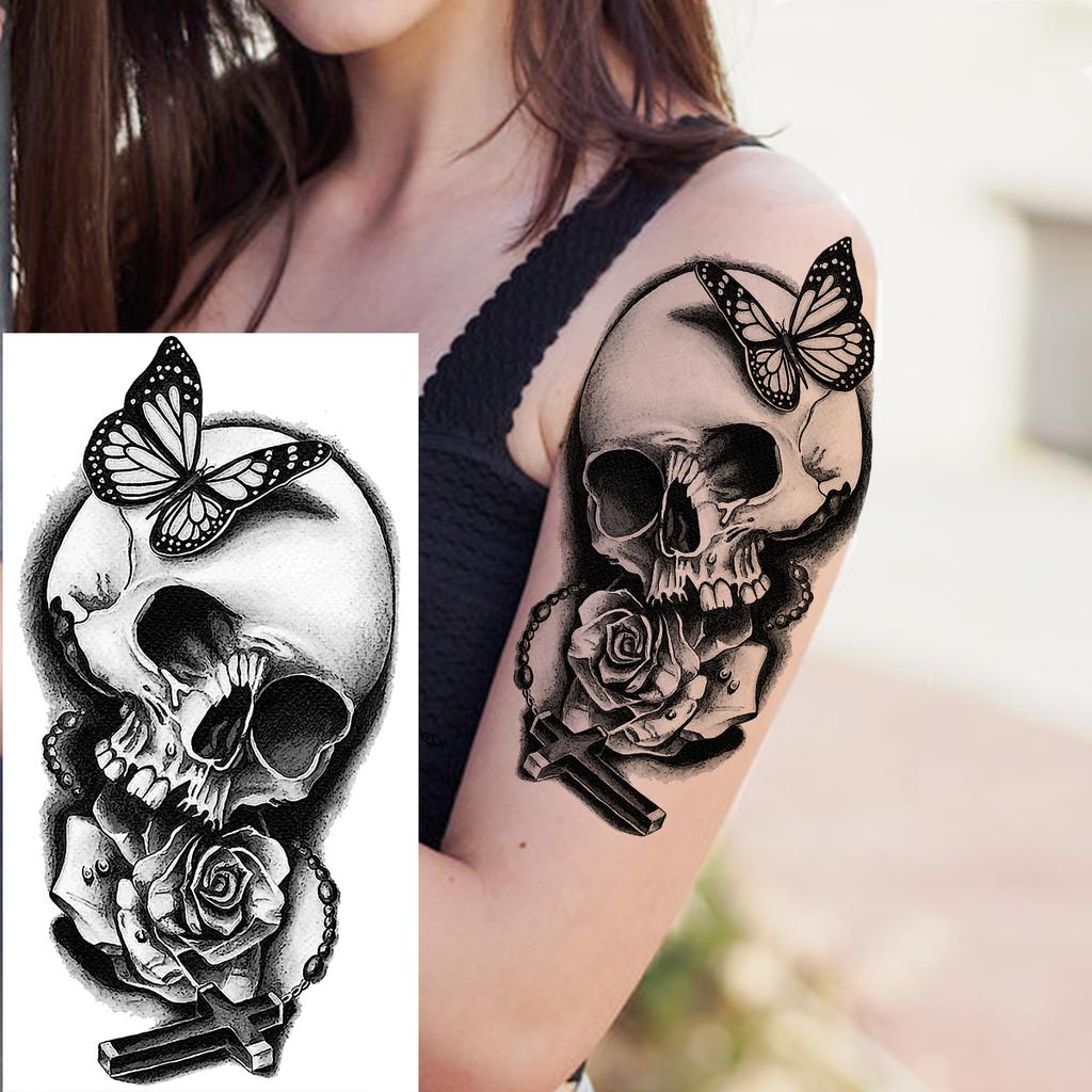 Scorpion Rose Flower Temporary Tattoos For Women Adults Realistic Vampire Wolf Scary Snake Crown Fake Tattoo Sticker Arm Tatoos
