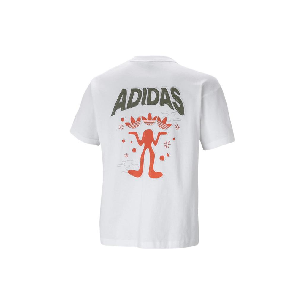 Adidas Originals Cotton Logo Printed Tee Casual Breathable Unisex Short Sleeve Top White H47112