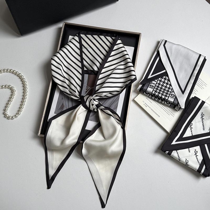 Silk scarf atmosphere, new long silk scarf, streamer, women's high-end sense, matching shirt, small scarf, headscarf, headband.