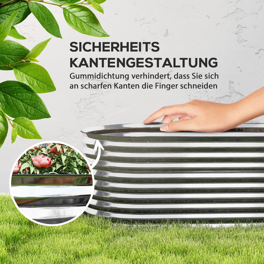 Planter, Metal Flower Planter with Safety Edge and Gloves, Open Bottom, 160W x 80D x 56H cm, Grey