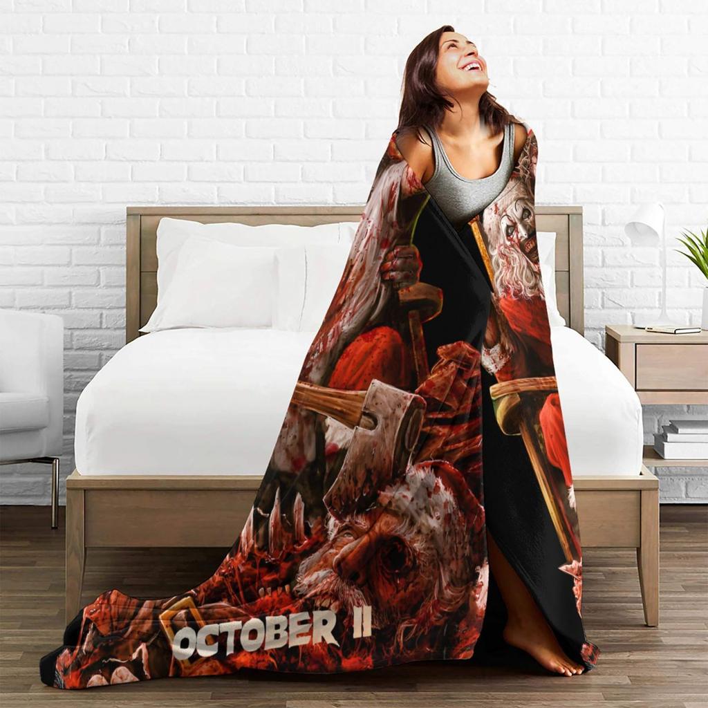 TERRIFIER 3 Comic Con Teaser Blanket Christmas Warm Pattern Plush Bedding Throws For Couch Bed Flannel Bedspread Bed Cover
