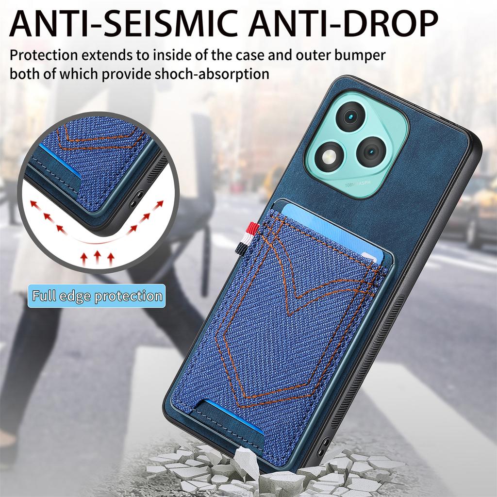 Pro Honor 400 Lite Pouzdro na telefon Retro texturované džínové plátno Kožený zadní kryt s držákem na karty