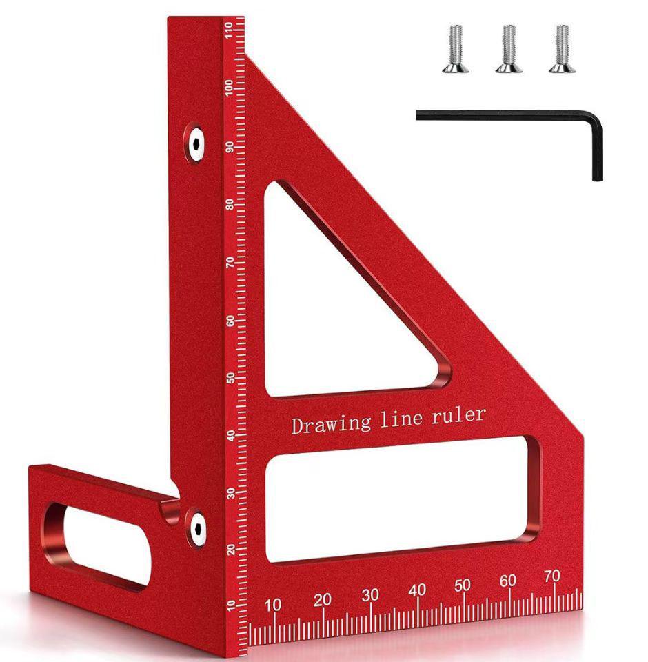 Aluminum Alloy Triangle Ruler: Multifunctional 45°/90° Metric & Imperial Marking Scale for Woodworking.