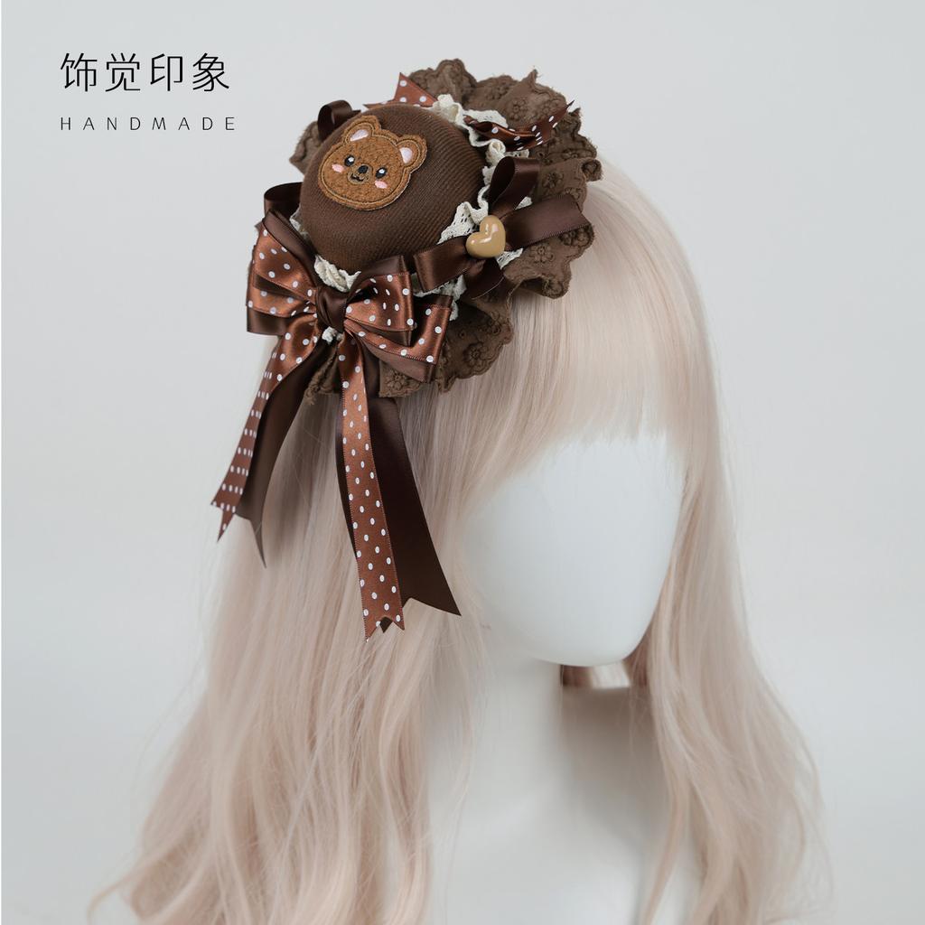 Cute Lolita Headgear Kc Headband Top Hat Original Lolita Chocolate Bear Handmade Headband