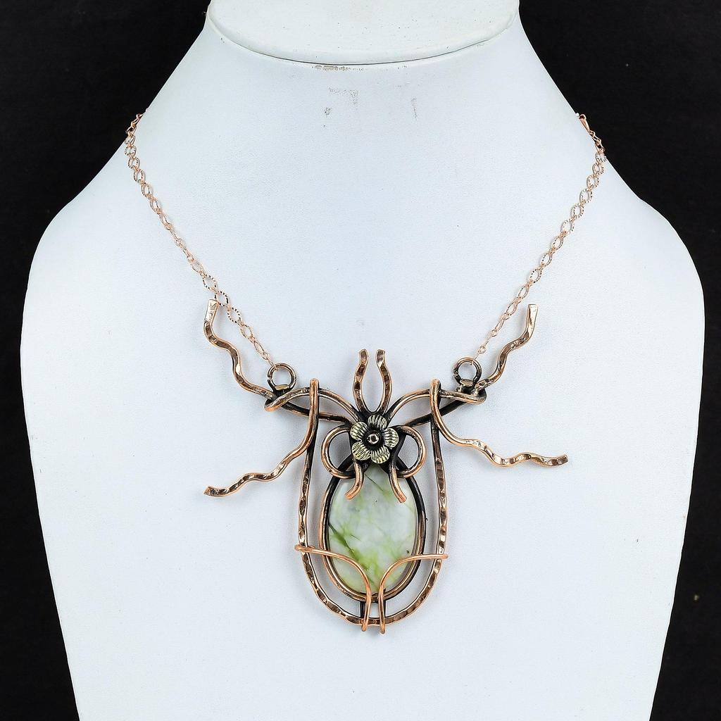 Green Aragonite Necklace Copper Wire Wrapped Necklace Adjustable Chain Necklace Handmade Necklace Gemstone Copper Jewelry Anniversary Gifts