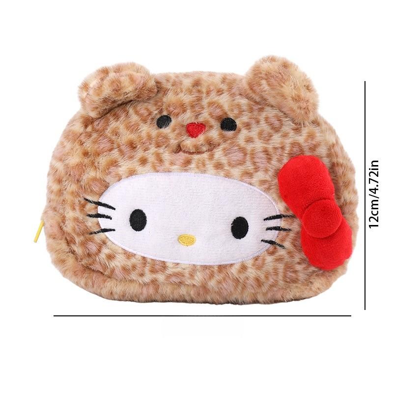 Plush Leopard Print Hellokitty Pencil Case With Large Capacity For Students And Kids
