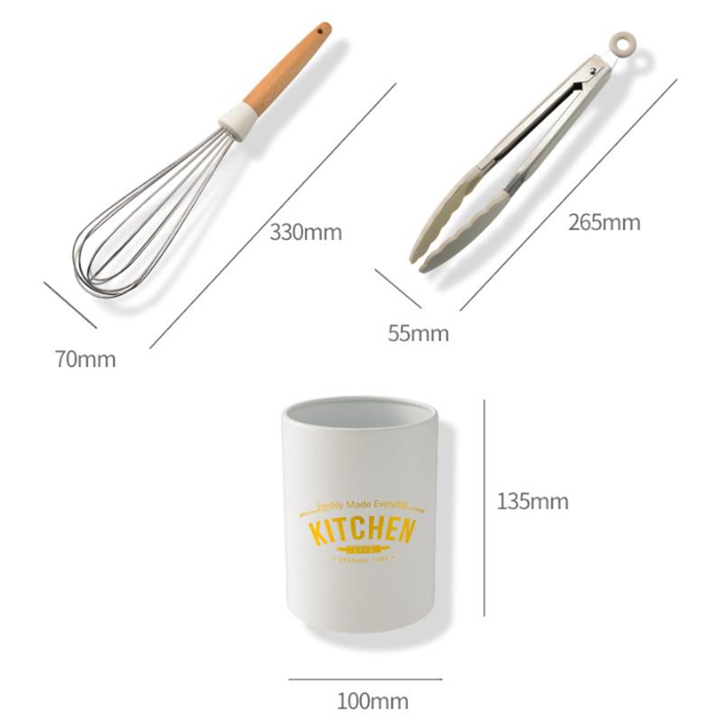 Vysoce kvalitní silikonová sada kuchyňského náčiní Nádobí odolné proti vysokým teplotám Nepřilnavá dřevěná rukojeť Silikonové nástroje na pečení