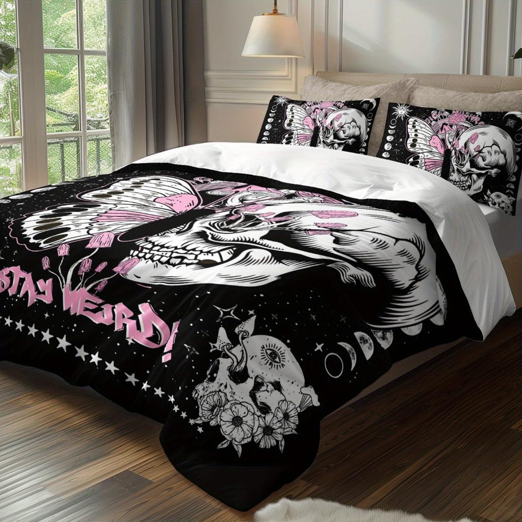 Skeleton Butterful 3D Printed Bedding Set Halloween Gothic Style Polyester Comfortable King Queen Twin Size For Birthday Gifts