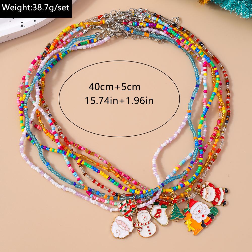 1/7pcs Christmas Necklaces for Women Girls X'mas Tree Santa Claus Snowman Beads Necklace Pendant New Year Jewelry Gift