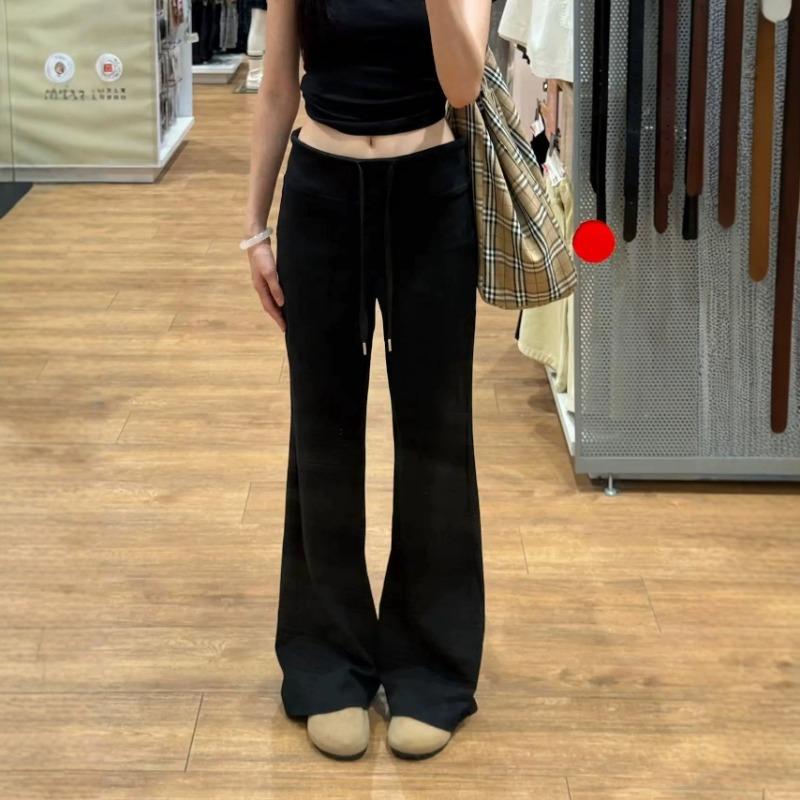 Pure cotton gray micro-pull sweatpants women's autumn new high-waisted drape small casual straight wide-leg pants