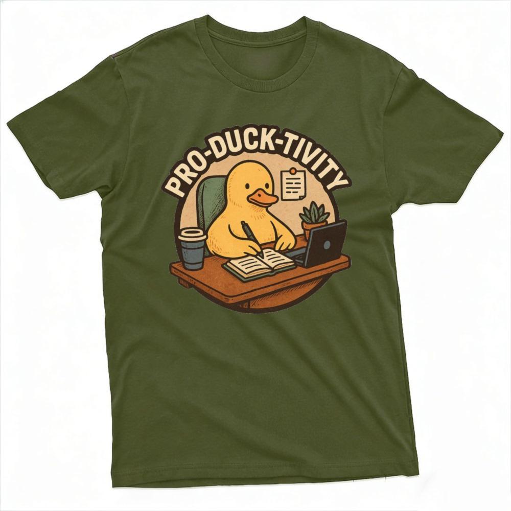 ProDuckTivity Funny Duck Working At Desk Office Humor Graphic T Shirt Unisex Casual Daily Wear Summer Short T Shirt