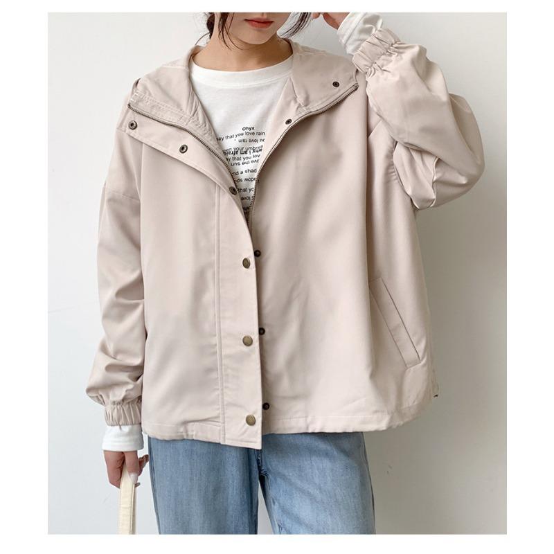 Autumn Winter Loose Casual Solid Color Hooded Coat Women Simple All-match Cardigan Jacket Female Zipper Top