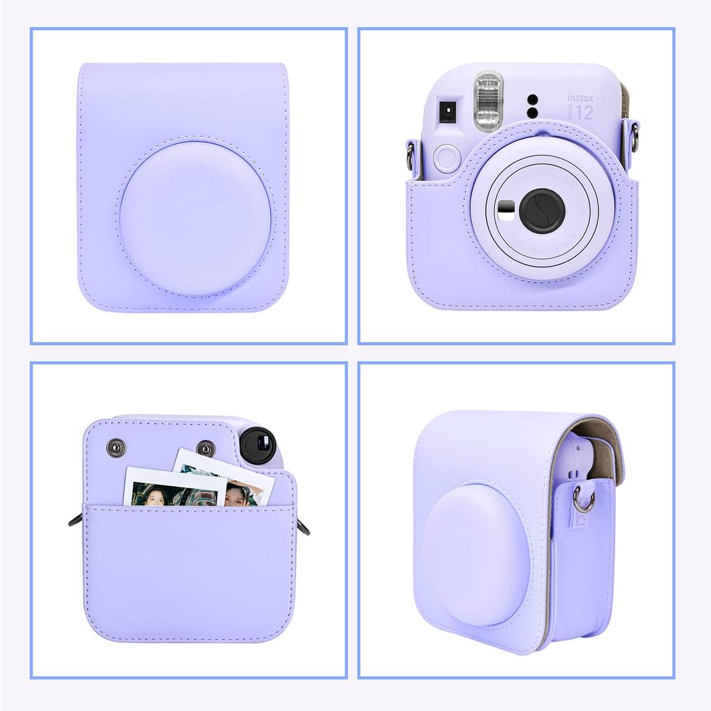Kinokoo Instax Mini 12 Hülle, Fujifilm Instax Mini 12 Kameratasche mit Magnetverschluss und Schultergurt (lila)