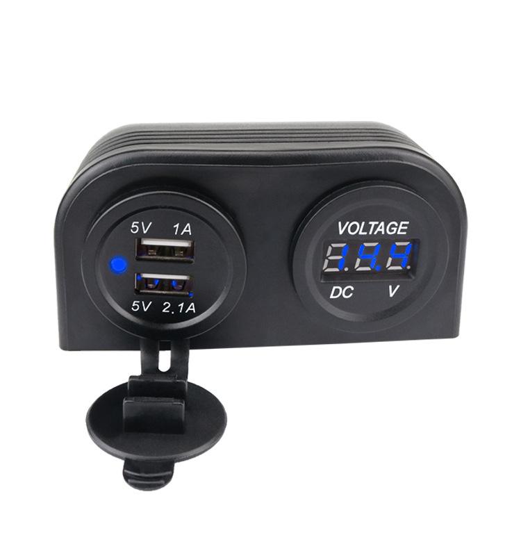 2 Holes Tent Base 3.1A Dual USB Car Charger LED Digital Voltmeter for Motorcycle Boat Marine ATV RV