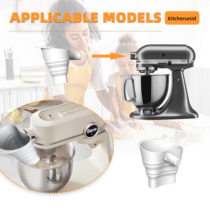 Foldable Flour Funnel Easy Pour No-Mess Anti-Splash Attachment Accessories For Kitchen Aid Mixer Fits Tilt-Head 4.5–5 Qt