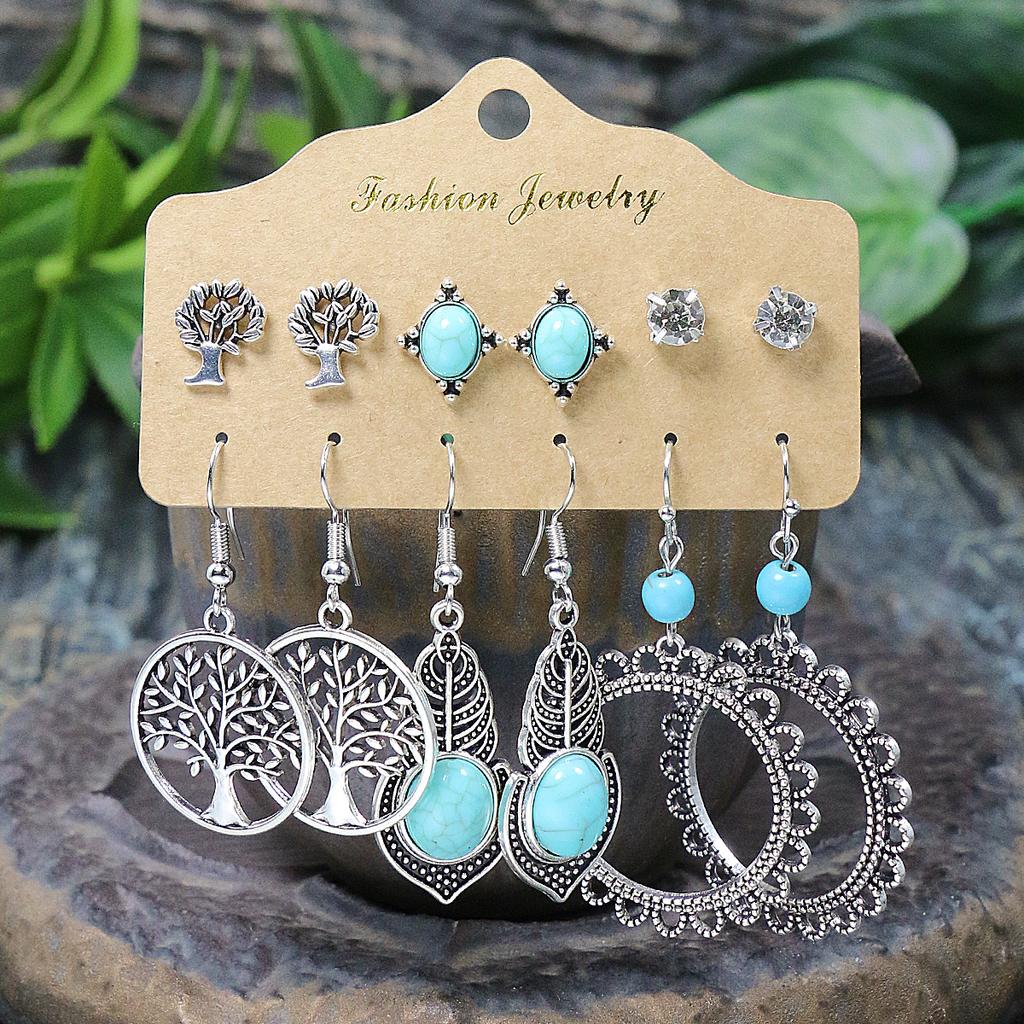 Ethnic Style Earrings for Women&Teen Girls Vintage Silver Geometric Shape Easy to Wear Match Various Outfits Gifts