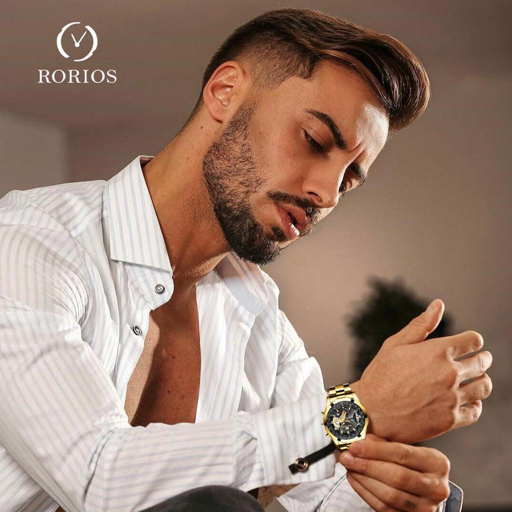 RORIOS Men's Watch with Date Display, Luminous Movement, 30m Water Resistance, Popular Wristwatch, Stylish for Casual, Business, Job Hunting,