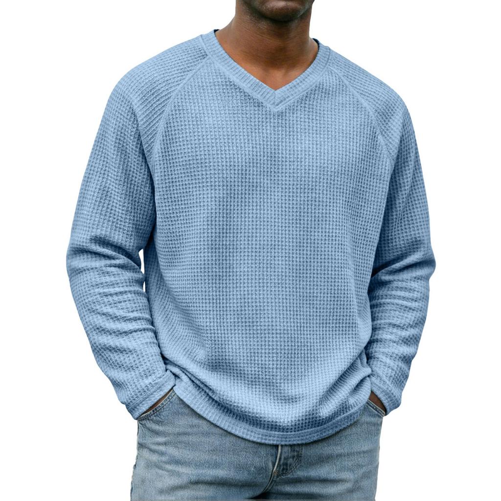Men's Knit V-Neck Long Sleeve T-Shirt Breathable for Casual Everyday Wear