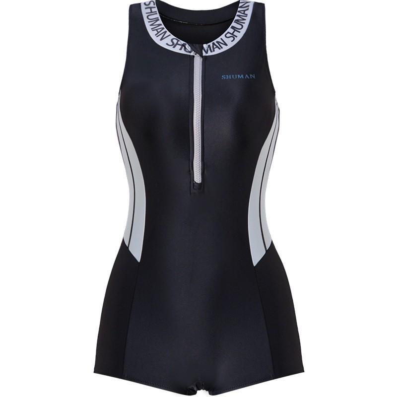 Sportful One-piece Swimsuit Women's Boxers Black Zipper Contrasting Color To Cover Belly Slimming Swimming Pool Large-size