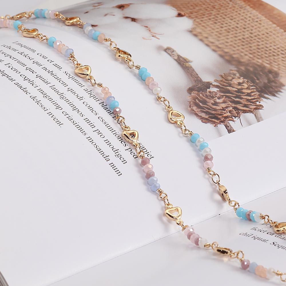 1meter Crystal Beads Chain KC Gold Color Love Heart Beaded Copper Chains for Necklace Bracelet Jewelry Making DIY Components