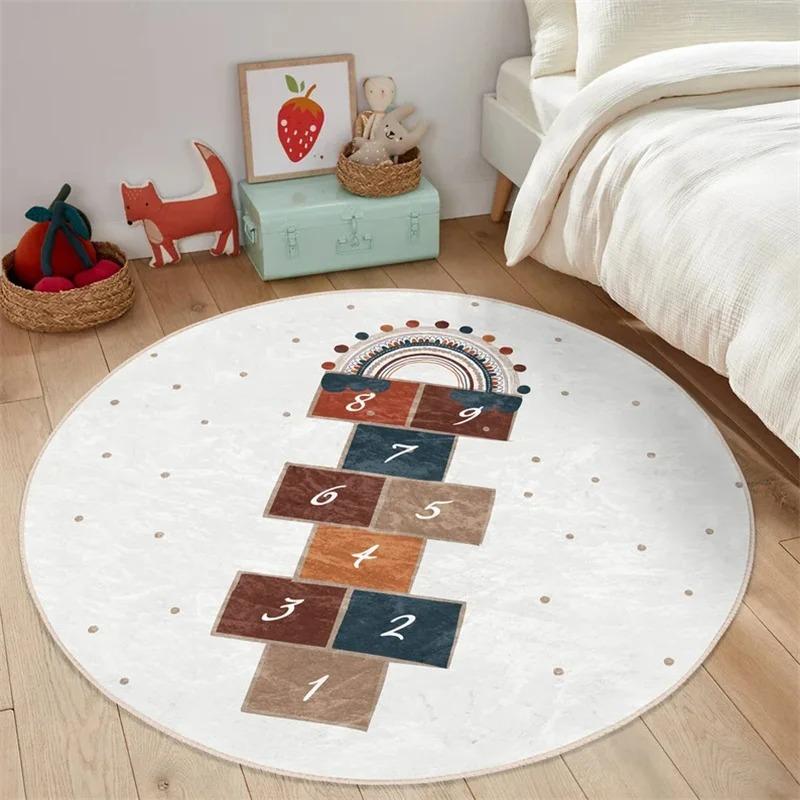 

Boy Round Hopscotch Floor Animal Non-Slip Round Rug Play Area Mat Beige Children Room 60cm