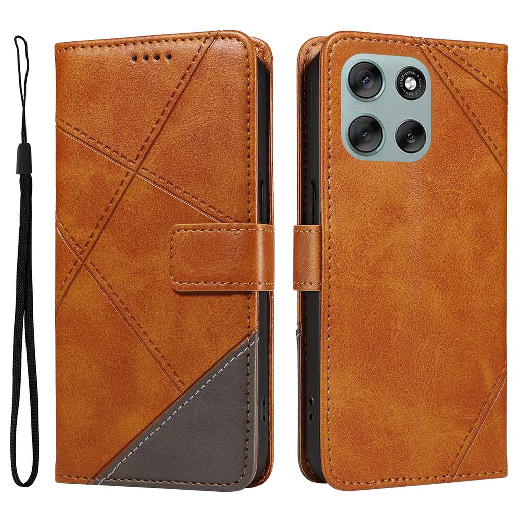 Skórzane etui dla Motorola Moto G56 5G, portfel z geometrycznym wzorem linii, pokrowiec na telefon z paskiem na nadgarstek