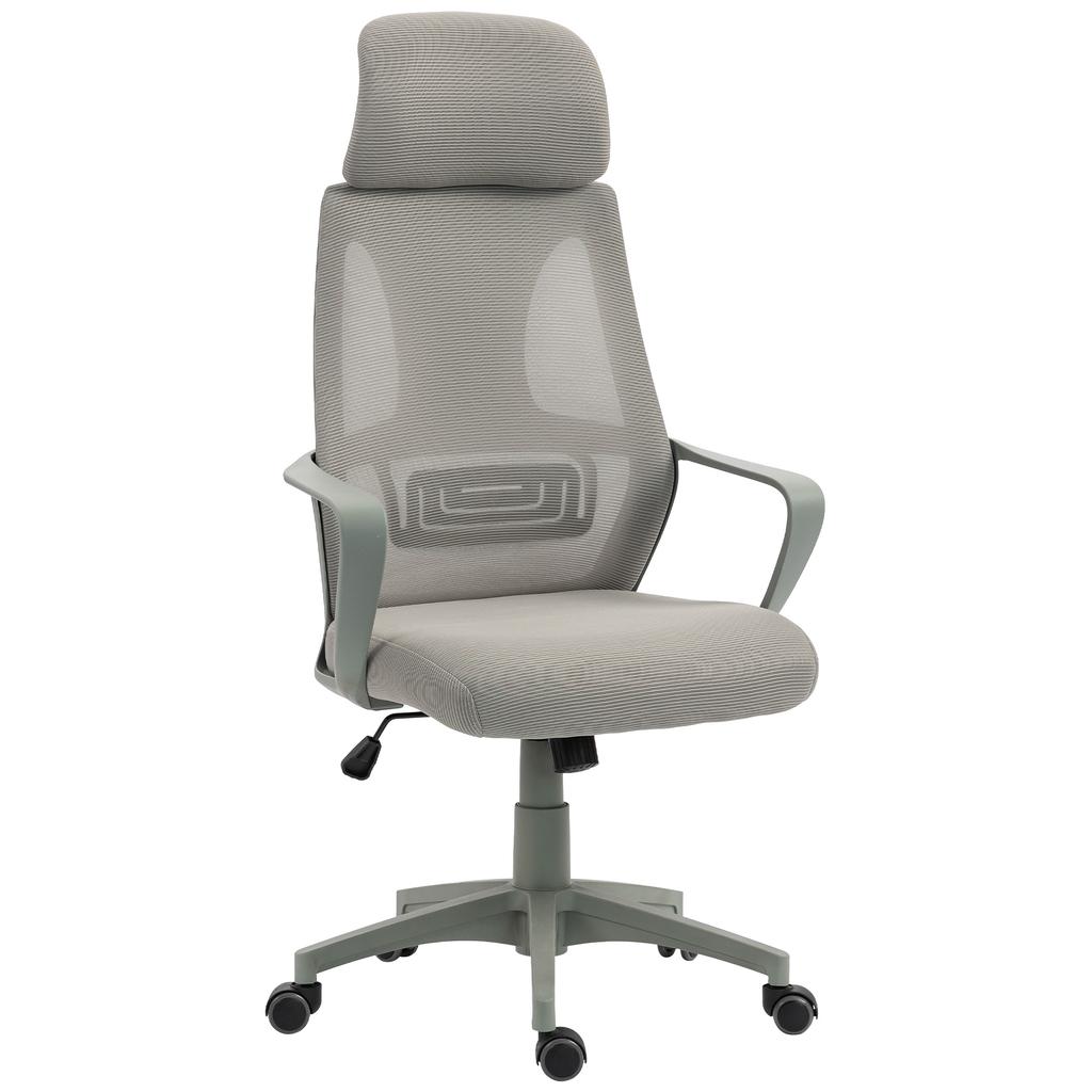 Office Chair, Desk Chair with Rocking Function, Height-Adjustable with Headrest, Lumbar Support, Grey
