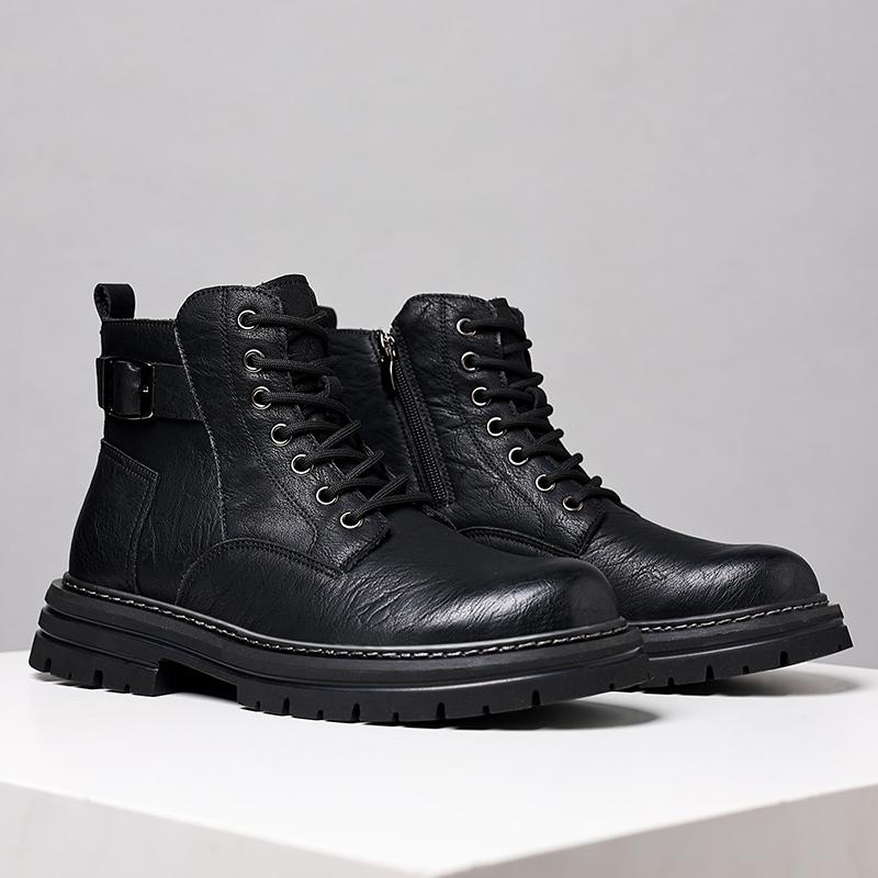 Fashion Men's Genuine Leather Boots High Quality High-top Man Walking Shoes Plus Velvet To Keep Warm Motorcycle Boots Non-slip Men Botas