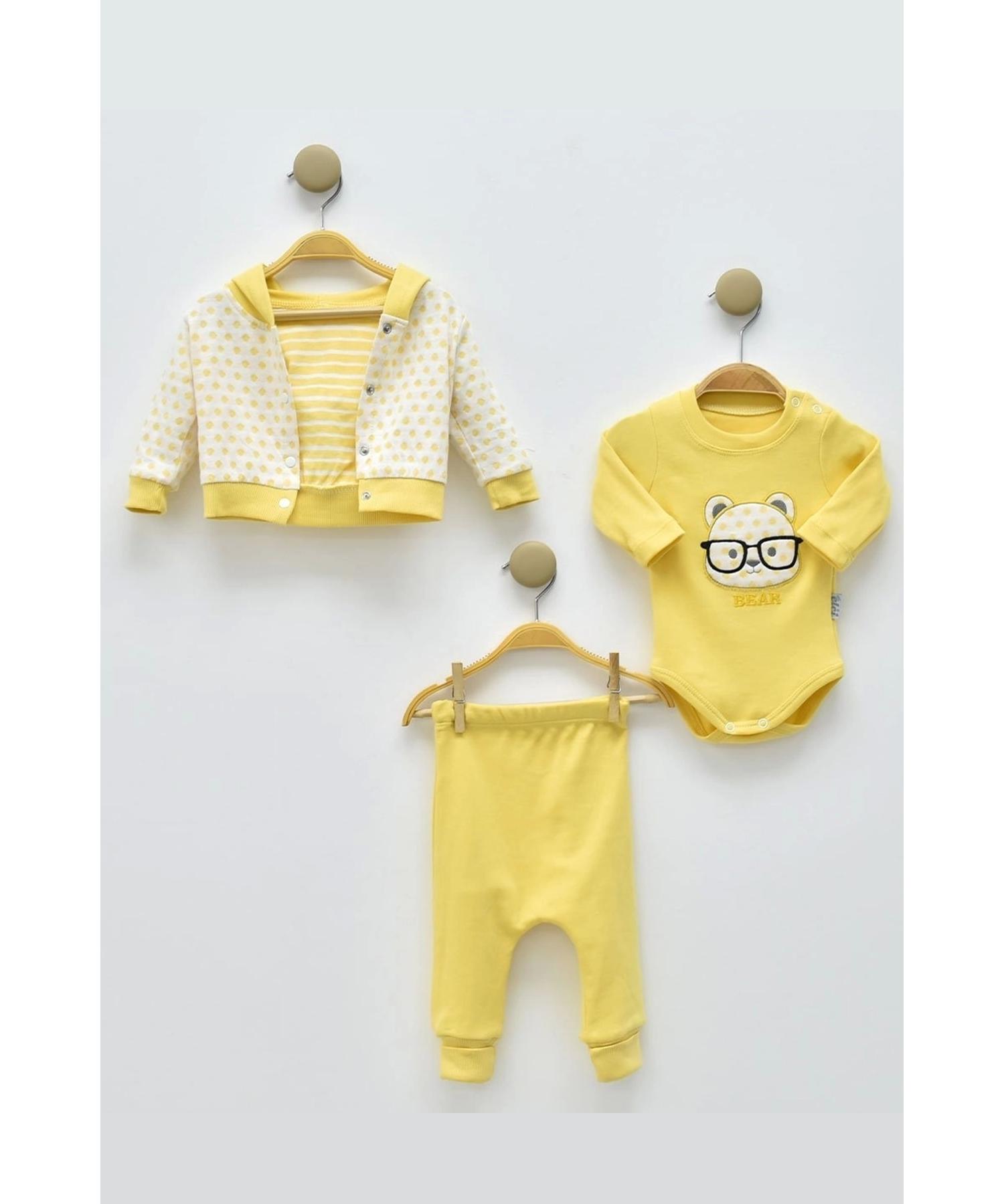 

Bear Point Pattern 3-Piece Baby Boy Set With Glasses