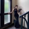 New Chinese-style improved cheongsam buckle neck dress women's summer retro black temperament waist fishtail long skirt
