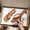 Square Head Flip-flops French Kitten and Female New Summer Medium High Heel Clip Toes Thin Heel Cool Slippers Outer Wear