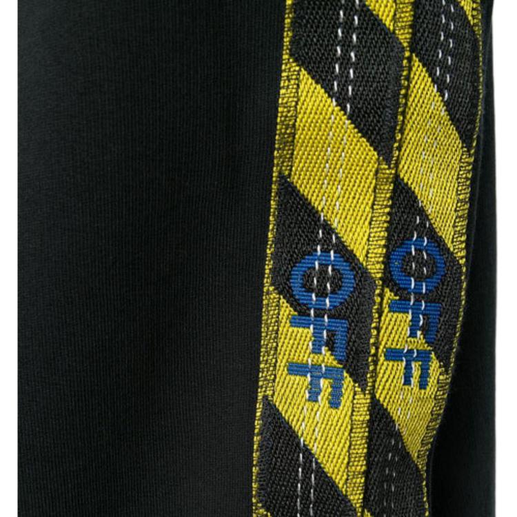 Off-White Side Yellow Caution Tape Hooded Sweatshirt Unisex Tops Black OMBB032S180030081000