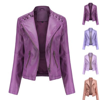 Women Ladies Lapel Motor Jacket Coat Zip Biker Short Punk Cropped Tops
