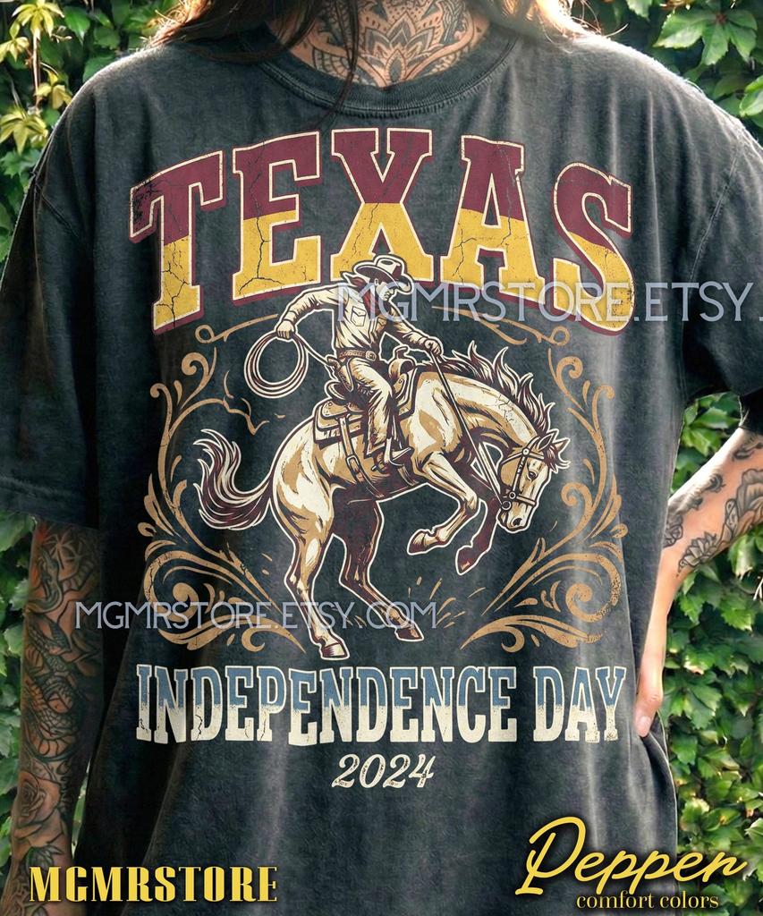 Vintage Texas Independence Day 2024 Comfort Colors® Tshirt, Retro Cowboy Tees, Bucking Horse Rodeo Sweater, Western Country Tanktop,