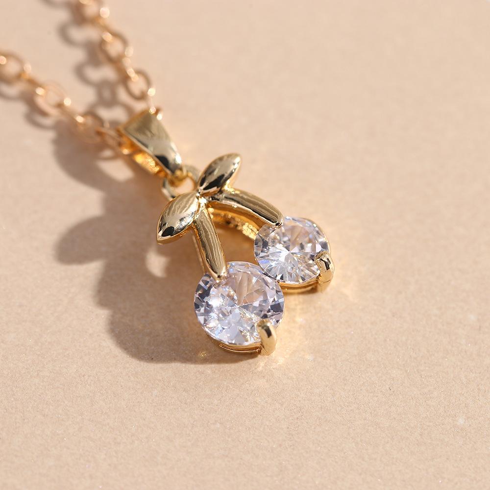 Copper Plated Zircon Cherry Pendant Diy Hair Accessories Necklace, Jewelry Accessories, Clothing Collarbone Chain Pendant