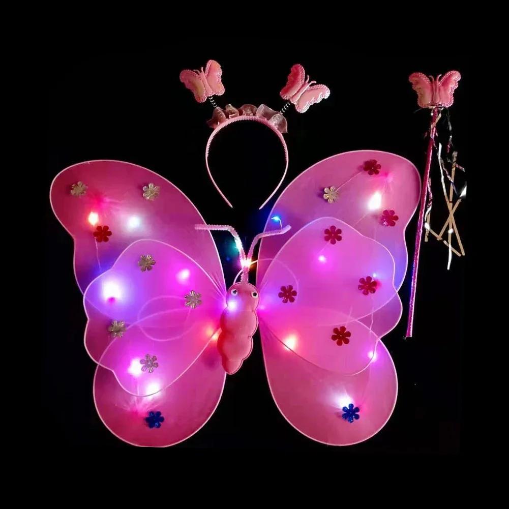 LED Children Costume Props Girls Skirts Angel Luminous Wings Flashing Butterfly Skirt Lights Suit 2-8year Easter Valentines Day