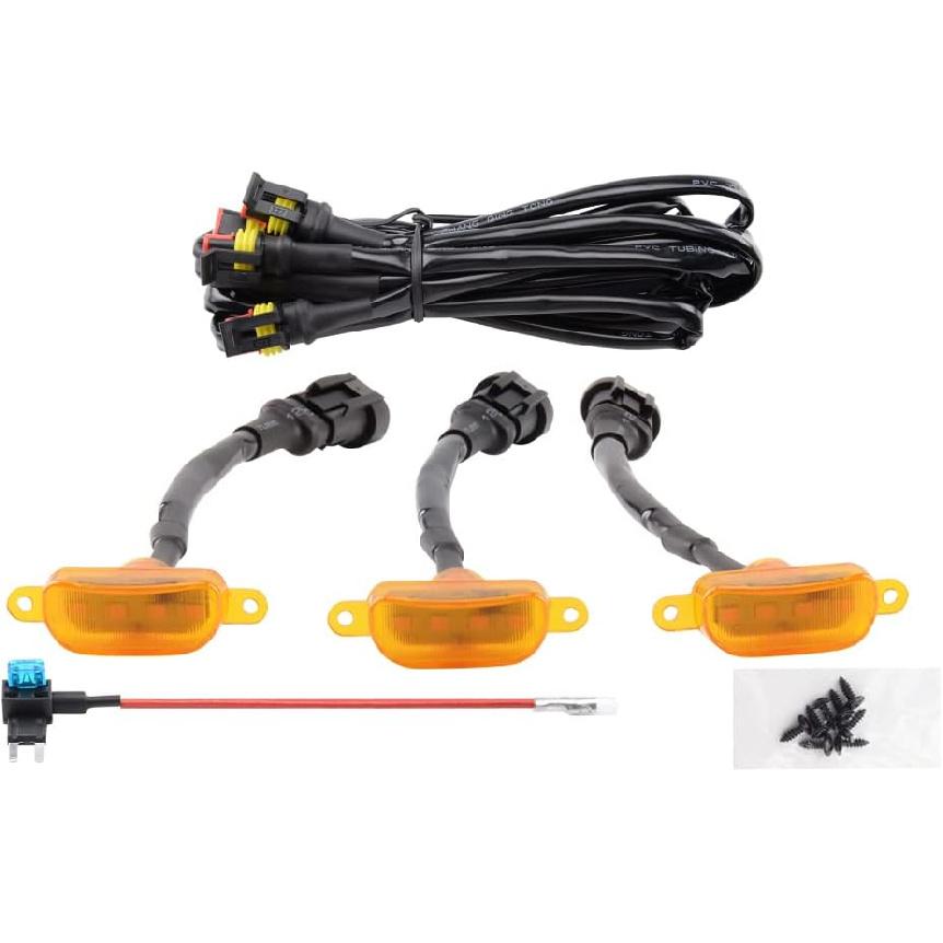Amber LED Lights 3PCS Front Grille Raptor Lamps Car Accessories With Harness And Fuse, Compatible With 2004- For-D F150 & 2013-2018 Ram 1500 Raptor