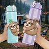 1PC Lazy Sloth Animal Pattern 750ml Color Plastic Sports Water Bottle Leakproof Flip Straw Lid Suitable for Sports Office Home Use