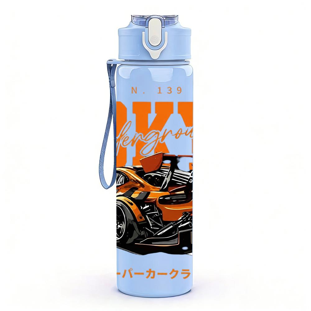 1PC Tokyo Orange Race Car Layout 750ml Color Plastic Water Bottle Leakproof Flip Straw Lid For Sports Office Home Use
