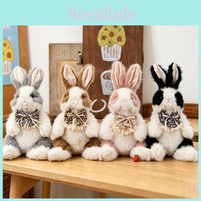 Mochila de Conejo de Peluche con Lazo Lindo Muñeco de Conejo de Pelo Largo Realista Bolsa de Animal de Peluche de Dibujos Animados