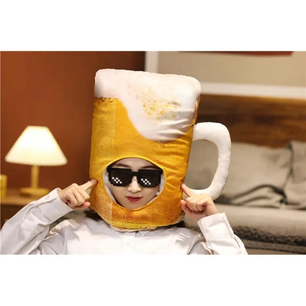 New Creative INS Plush Funny Cup Yellow Beer Plush Hat Toy Cartoon Full Hat Cap Cosplay Costume Party Photo Props Beer Hat