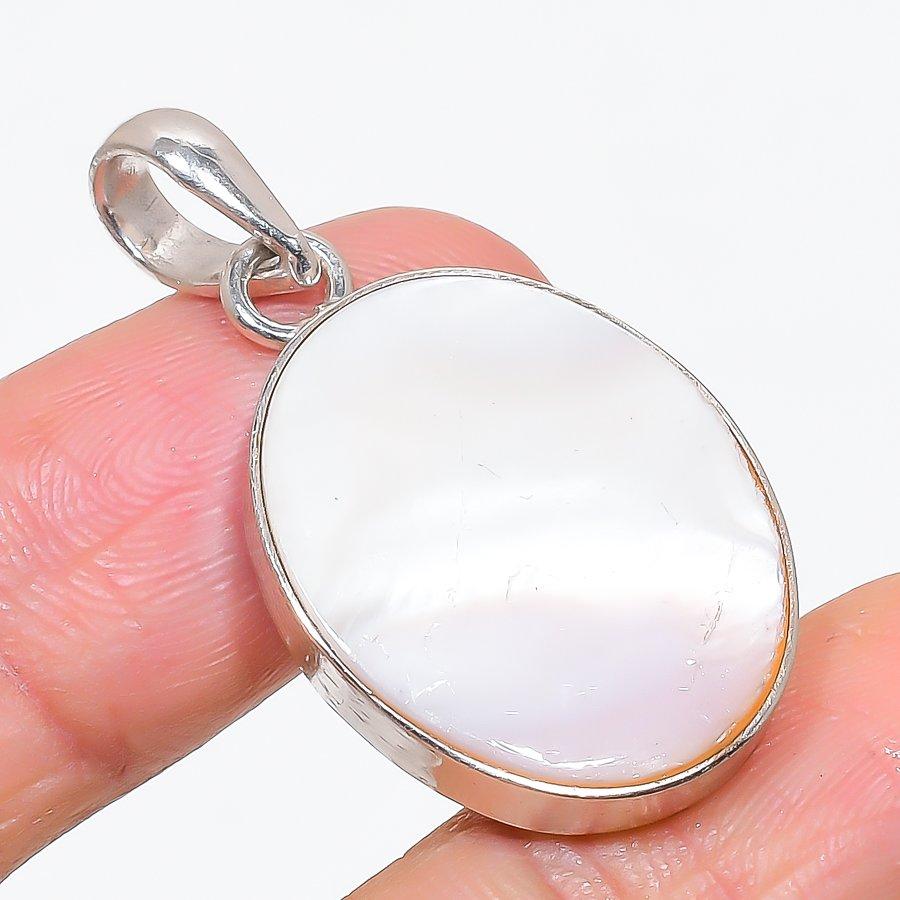 Mother Of Pearl Gemstone Handmade 925 Sterling Silver Jewelry Pendant 1.58" KJ-25