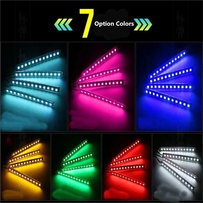 

Светодиодные RGB ленты для салона автомобиля 12 В с изменяемым цветом, окружающее освещение с пультом дистанционного управления для украшения автомобиля, 1 комплект