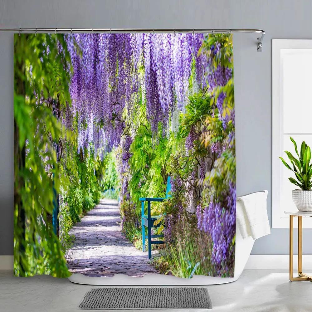 Old Door With Flowers In Verona Italy Shower Curtain Outdoor Street Garden Landscape Polyester Shower Curtains Bathroom Decor