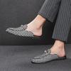 Fashion Mens Slipper Boots Fashion Men Shoes Male Black Leather Half Slippers Casual Sandals Summer Mens Italian Lattice Design Big Size