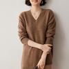 2024 Women's V-Neck Cashmere Wool Knit Mid-Length Sweater - Thick, Loose, Lazy Style.