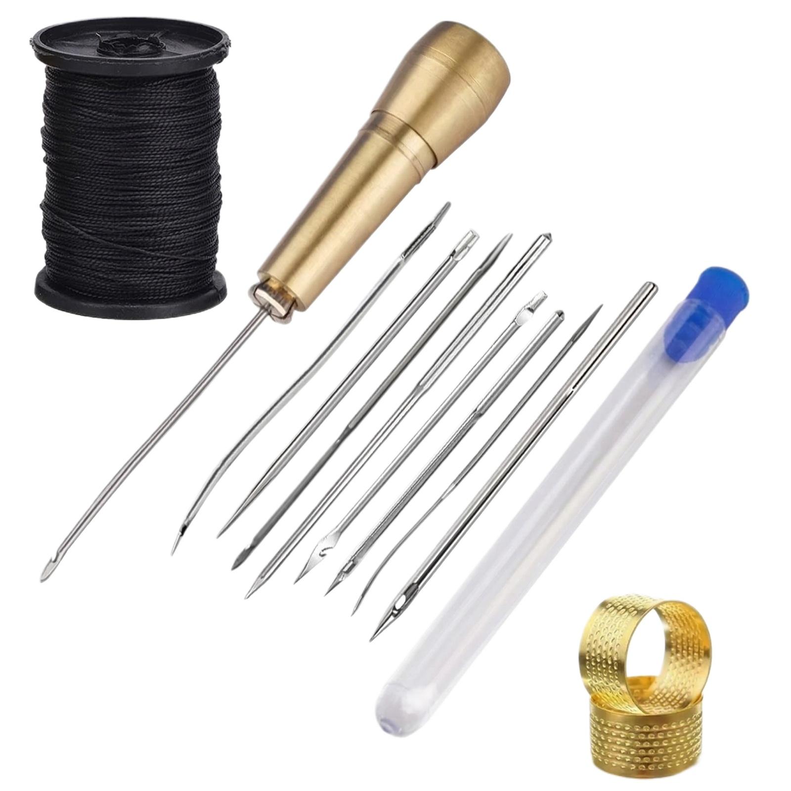 

9 Steel Needles + Diy Canvas Leather Sewing Tapered Needles + Nylon Thread - For Handmade Leather Sewing Supplies One Size чёрный