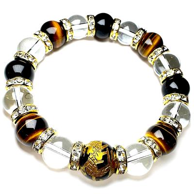 Bracelet en pierre naturelle Power Stone pour homme, carrière financière, cristal œil de tigre, onyx noir, dragon empereur, perles de prière en onyx sculptées en or, livré avec un